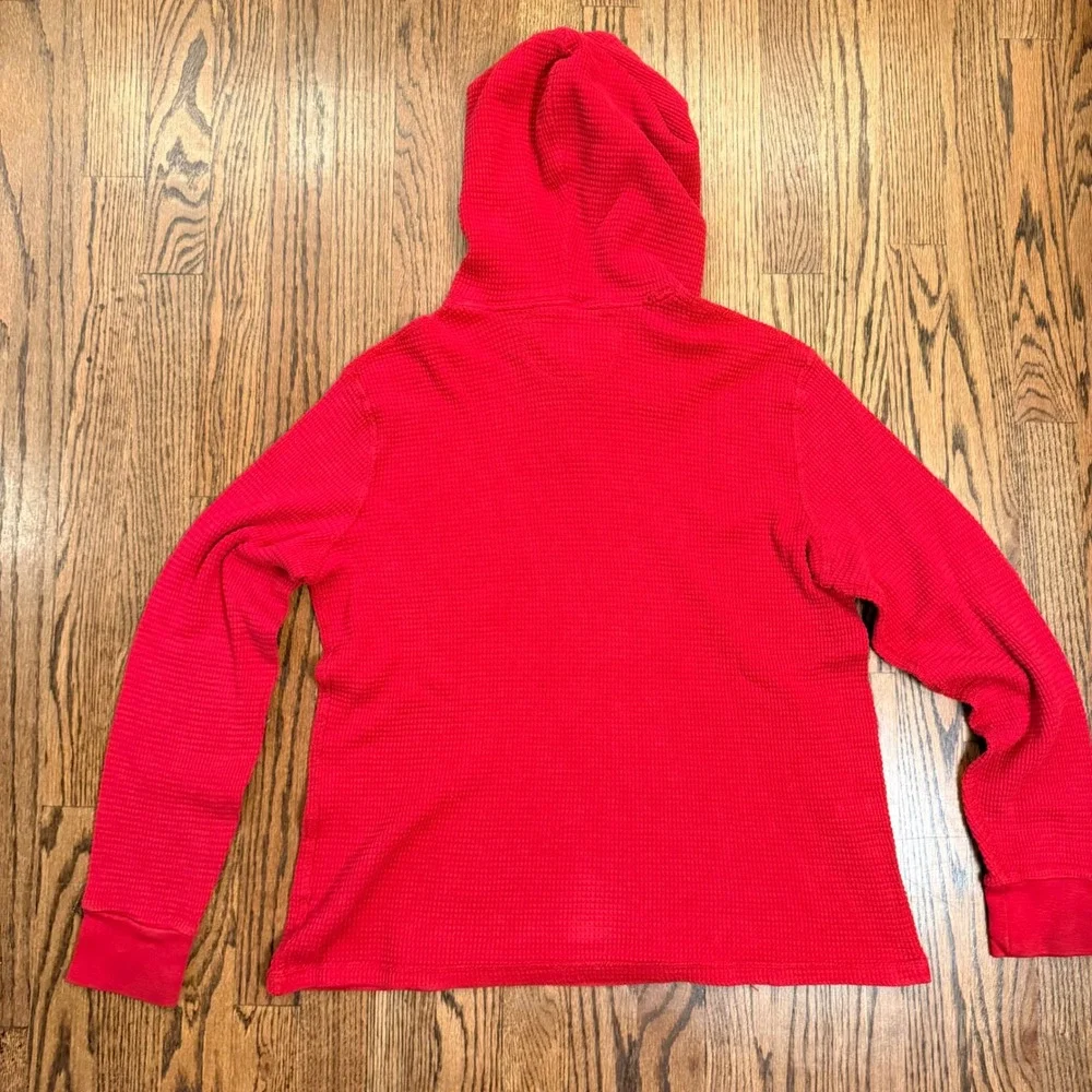 Polo‎ Ralph Lauren Waffle Knit Thermal Henley Hoodie Red Kids Size L Preppy